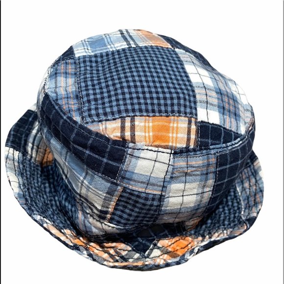 OLD NAVY Sun Hat Blue Plaid Patchwork Kids Sz L - Picture 1 of 4